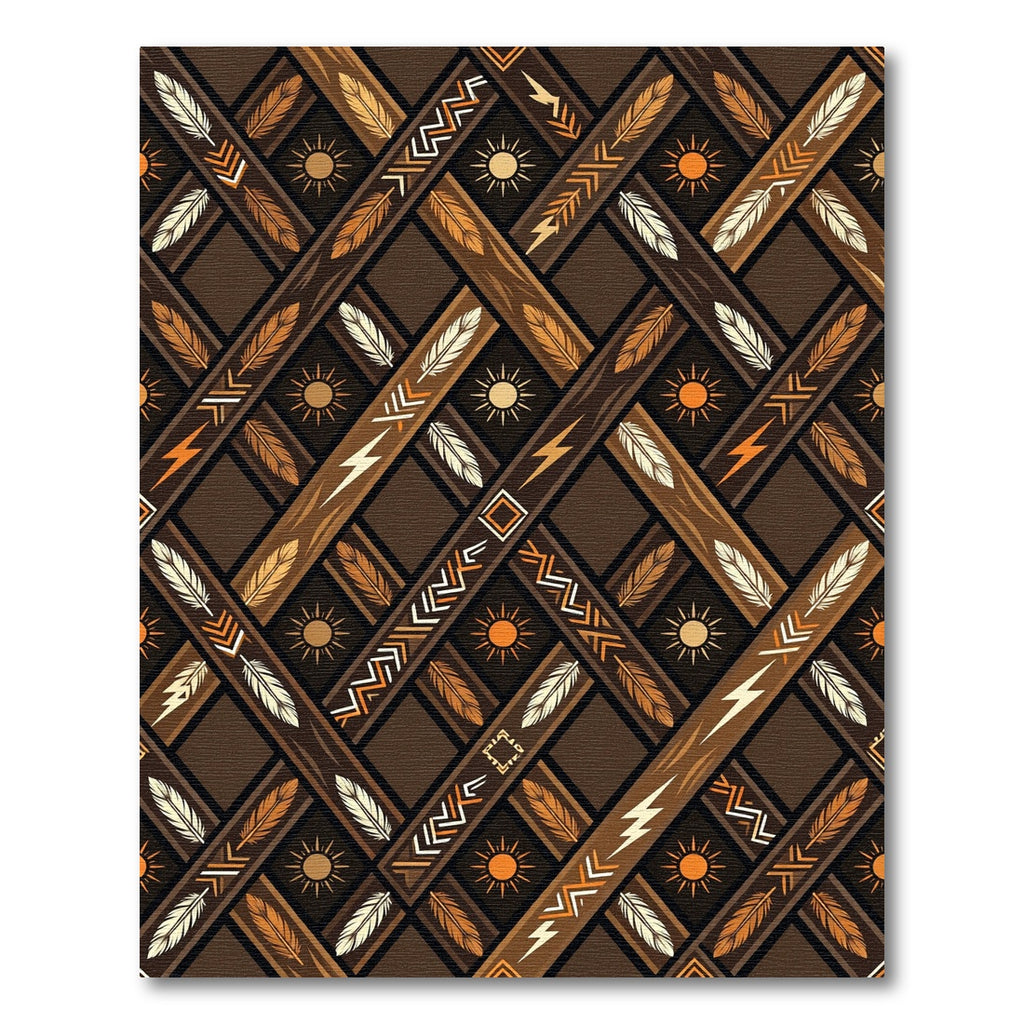 Earthy Brown Boho Geometric Feather Rug