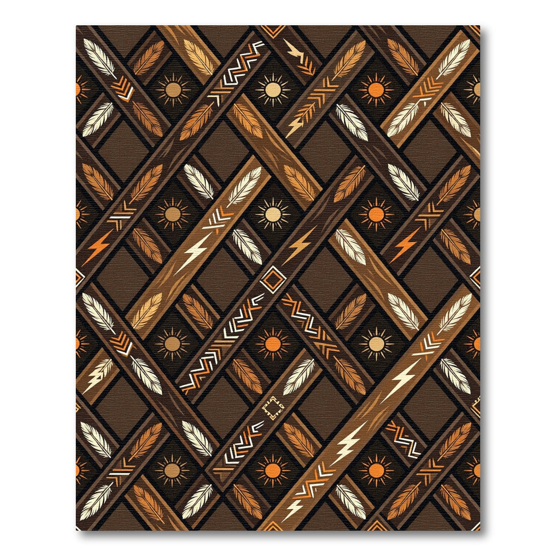 Earthy Brown Boho Geometric Feather Rug