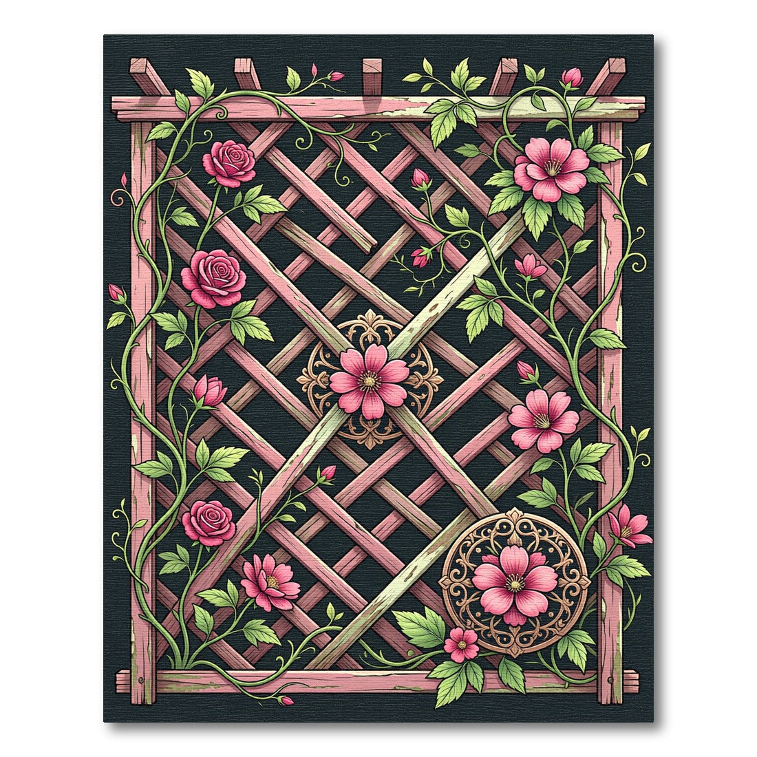 Pink Floral Trellis Medallion Rug