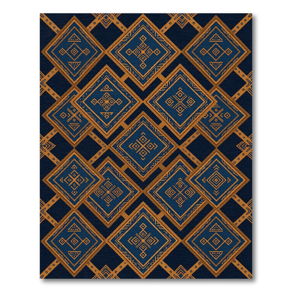 Midnight Blue Golden Geometric Diamond Rug