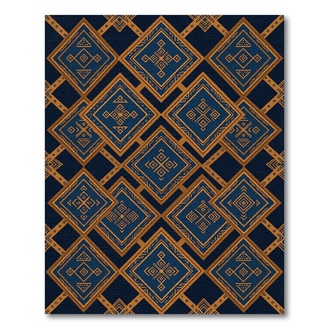 Midnight Blue Golden Geometric Diamond Rug