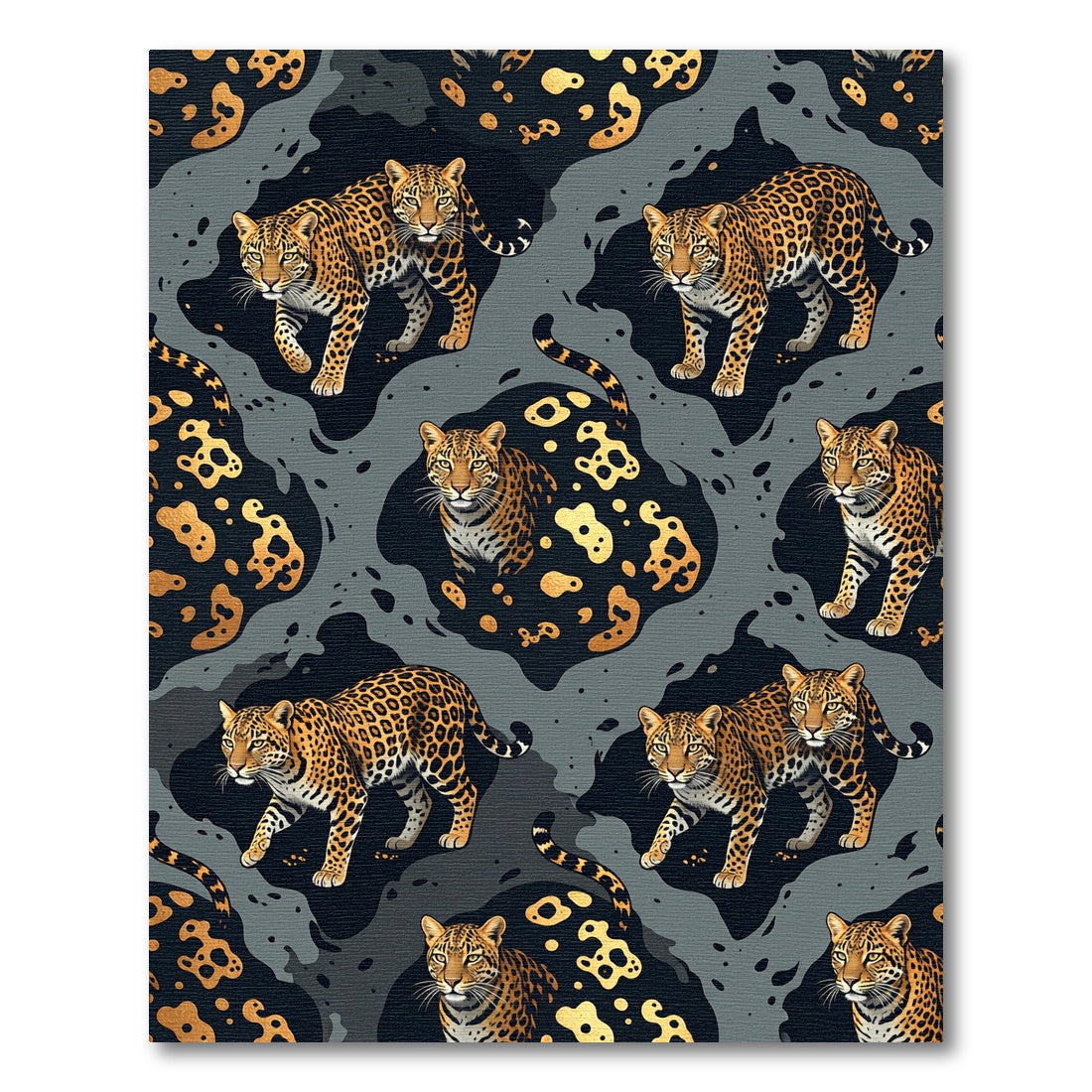 Golden Leopard Ink Blot Abstract Rug