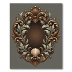Ornate Gold Brown Seashell Scrollwork Rug