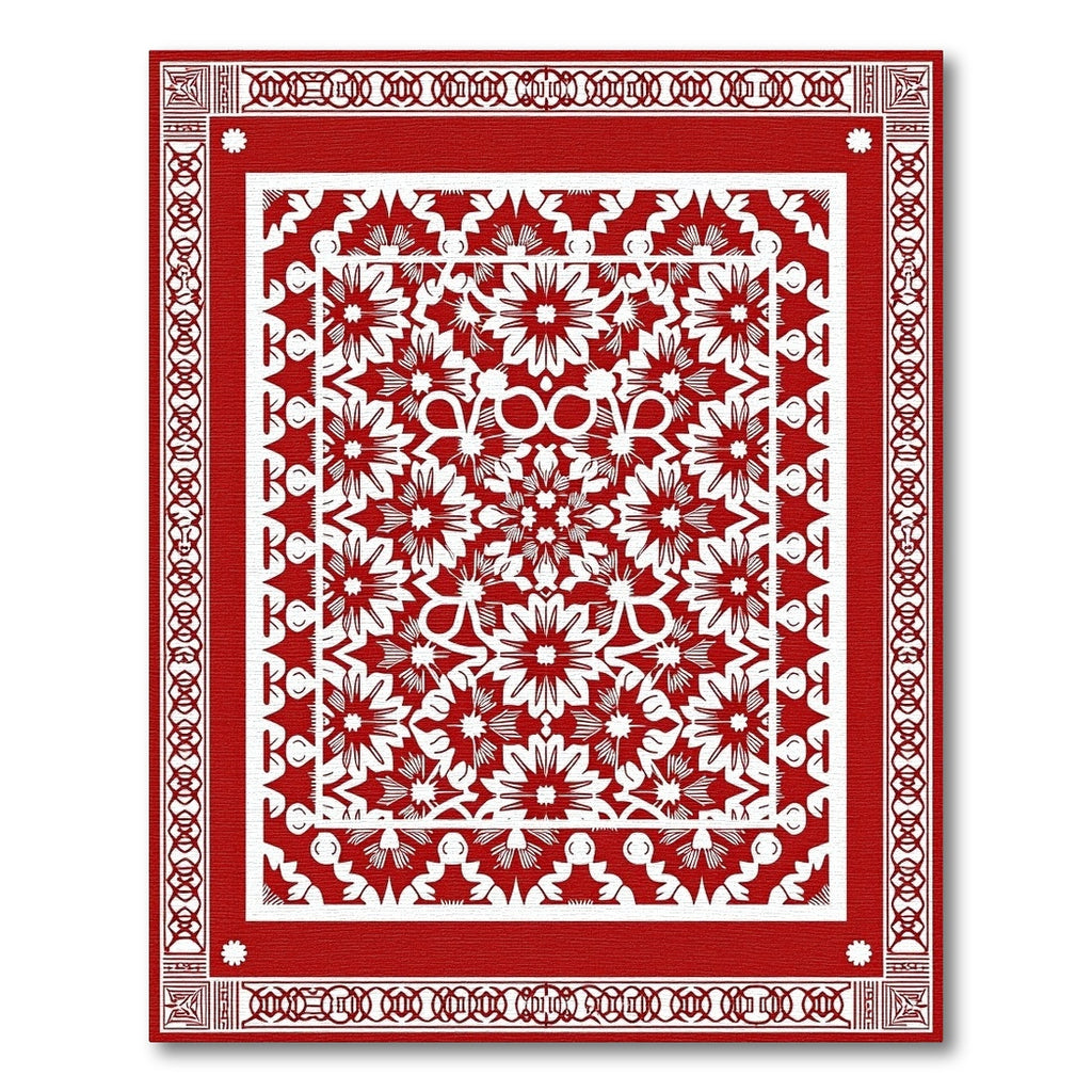 Crimson Intricate Floral Starburst Rug
