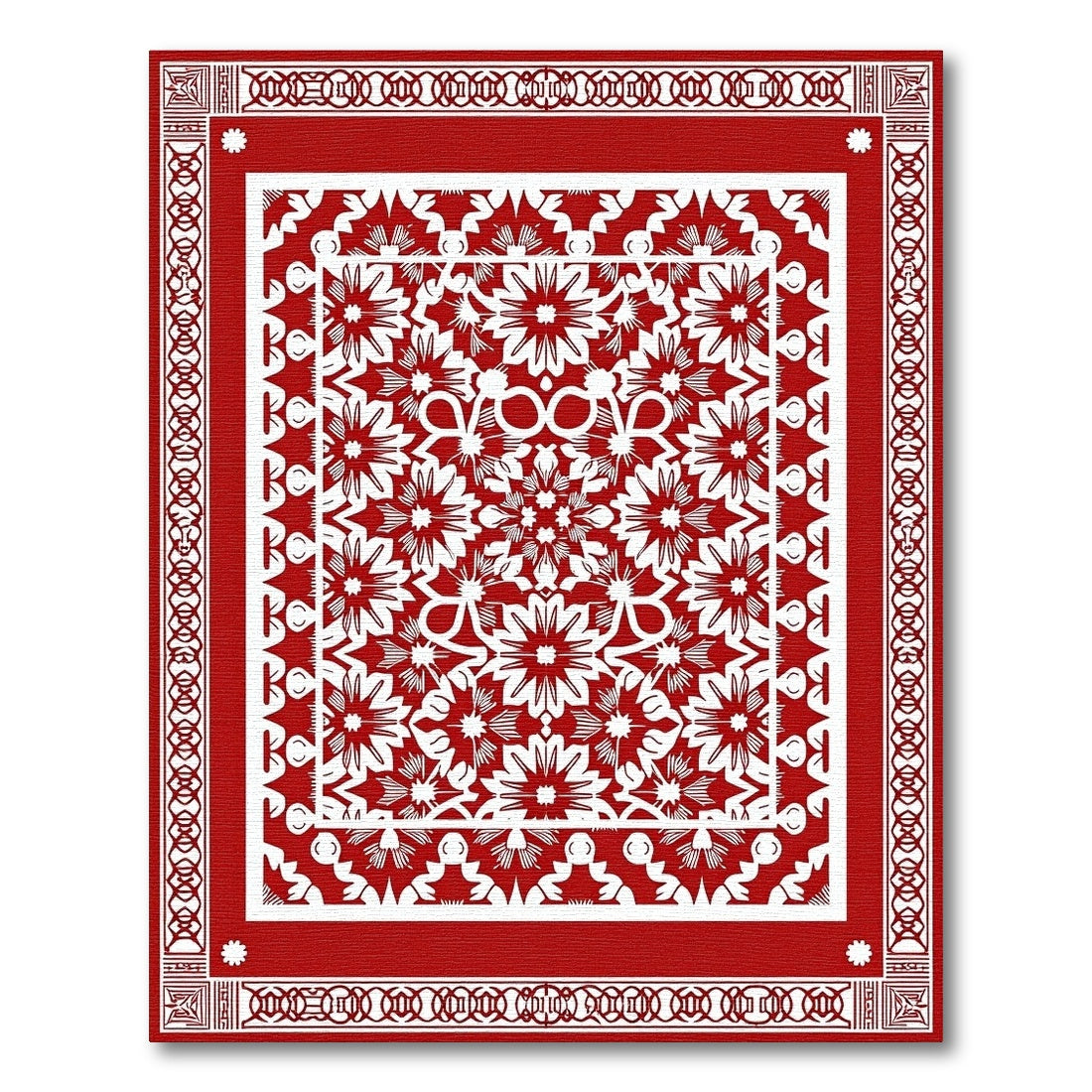 Crimson Intricate Floral Starburst Rug