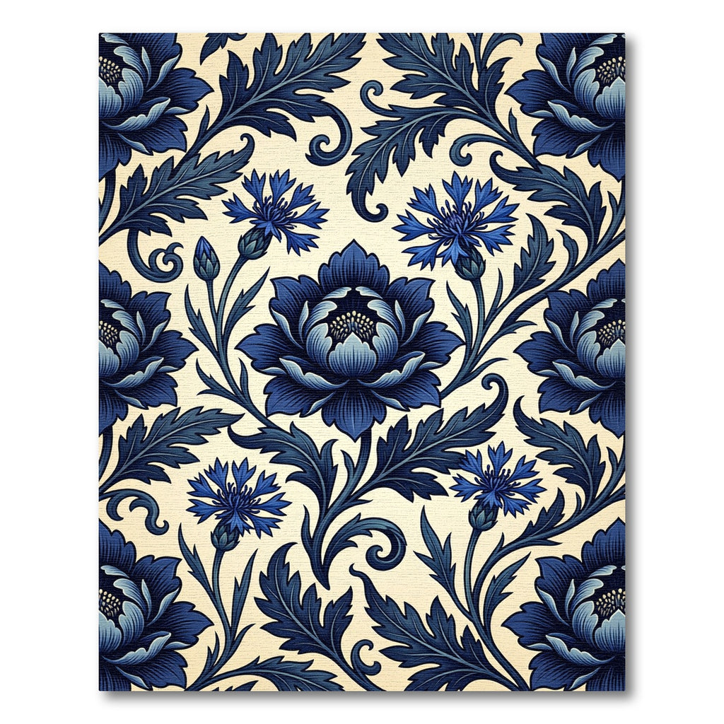 Indigo Blue Floral Art Nouveau Meadow Rug