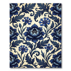 Indigo Blue Floral Art Nouveau Meadow Rug