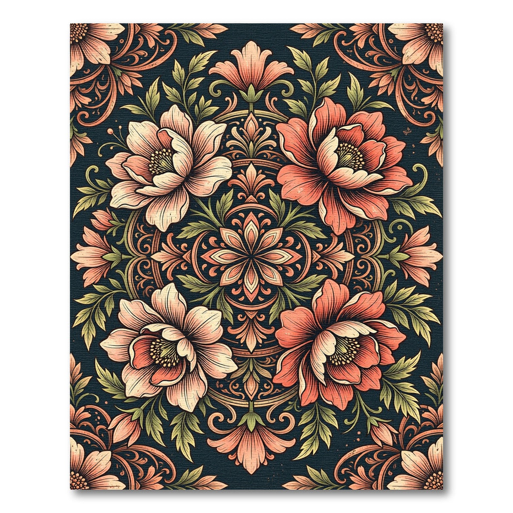 Earthy Coral Floral Medallion Composition Rug
