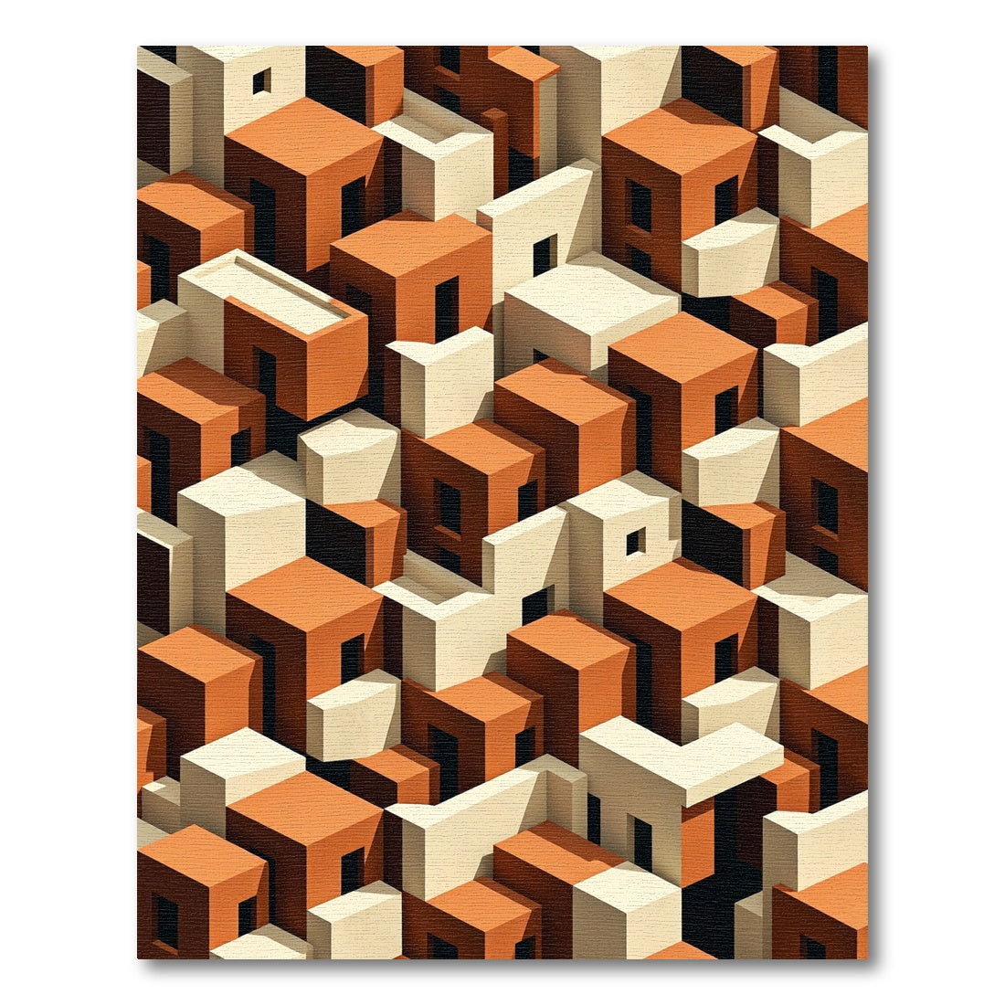 Terracotta Cream Cubist Architecture Rug