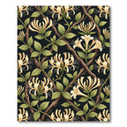 Cream Honeysuckle Botanical Trellis Black Background Rug