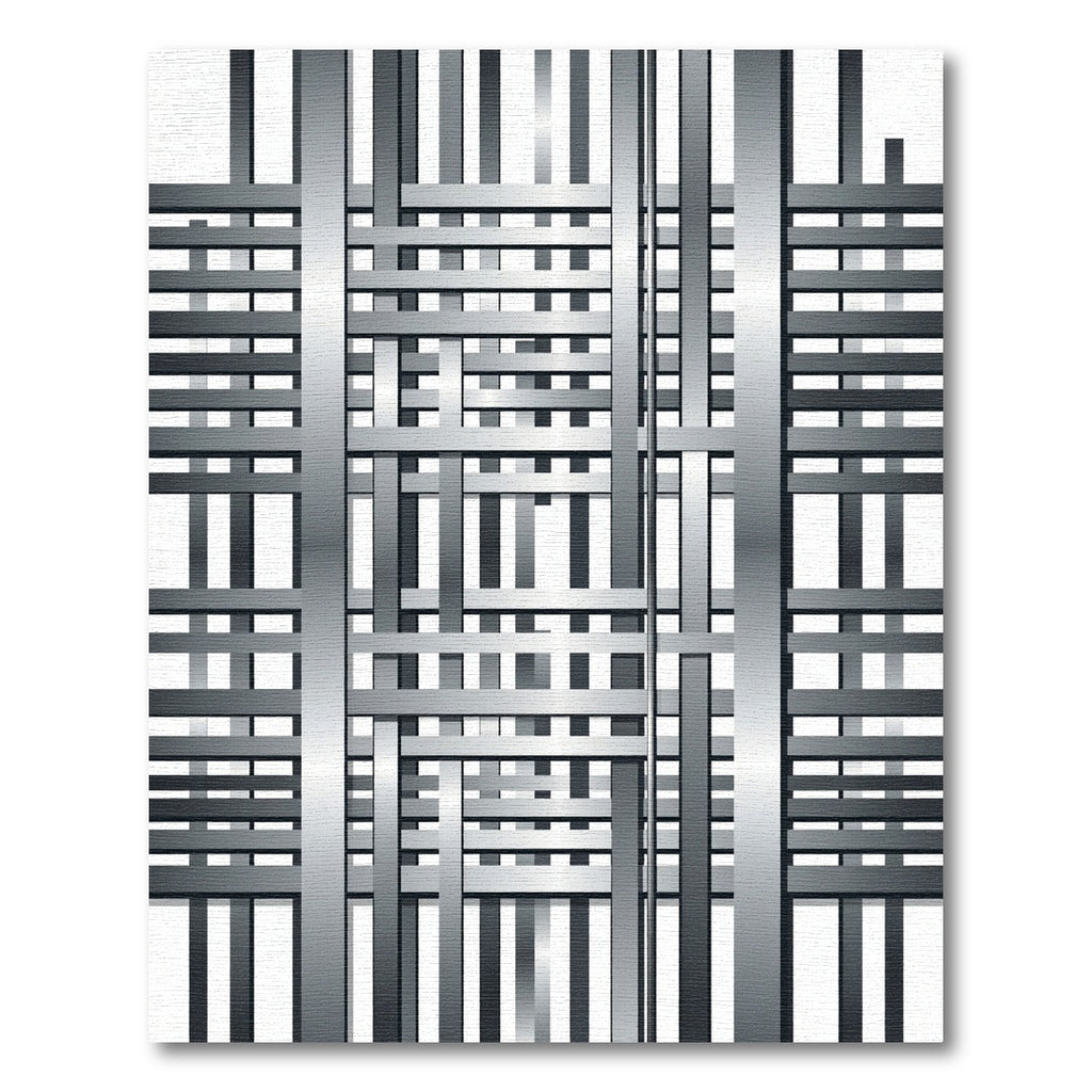 Metallic Silver Geometric Interwoven Grid Rug
