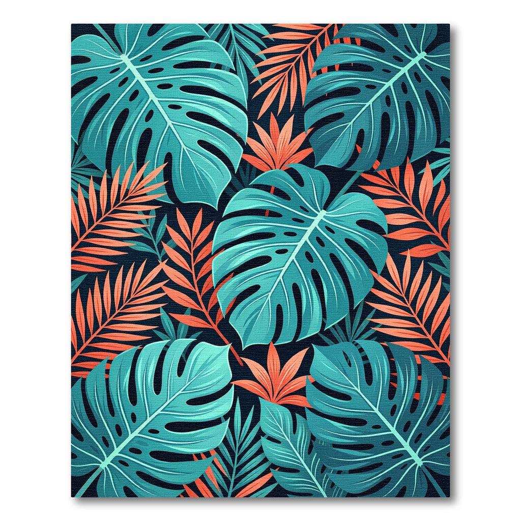 Tropical Teal And Coral Botanical Foliage Rug