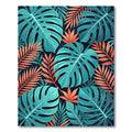 Tropical Teal And Coral Botanical Foliage Rug