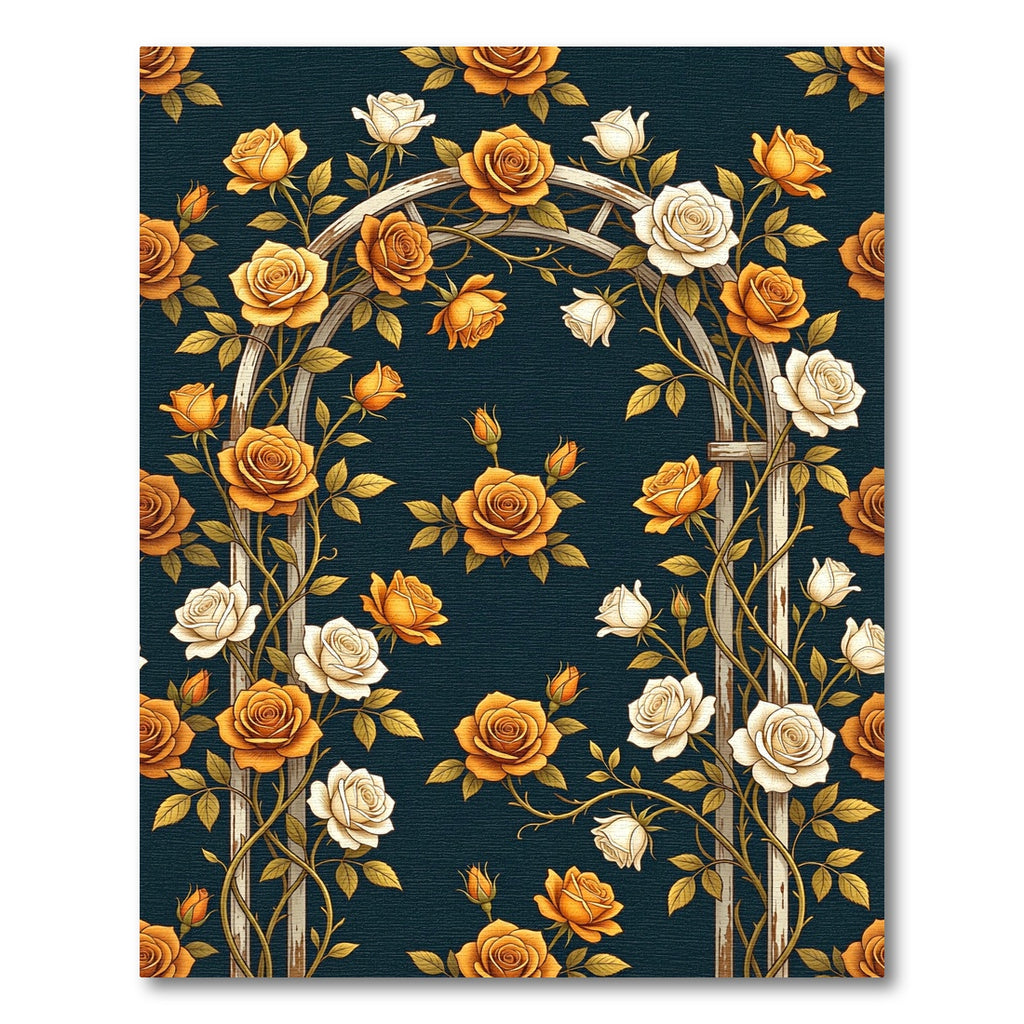 Golden Rose Arch Floral Victorian Rug