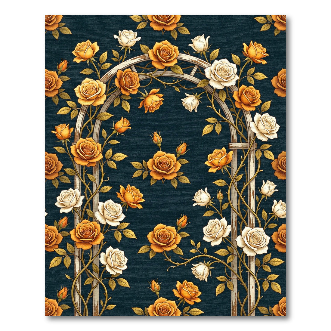 Golden Rose Arch Floral Victorian Rug