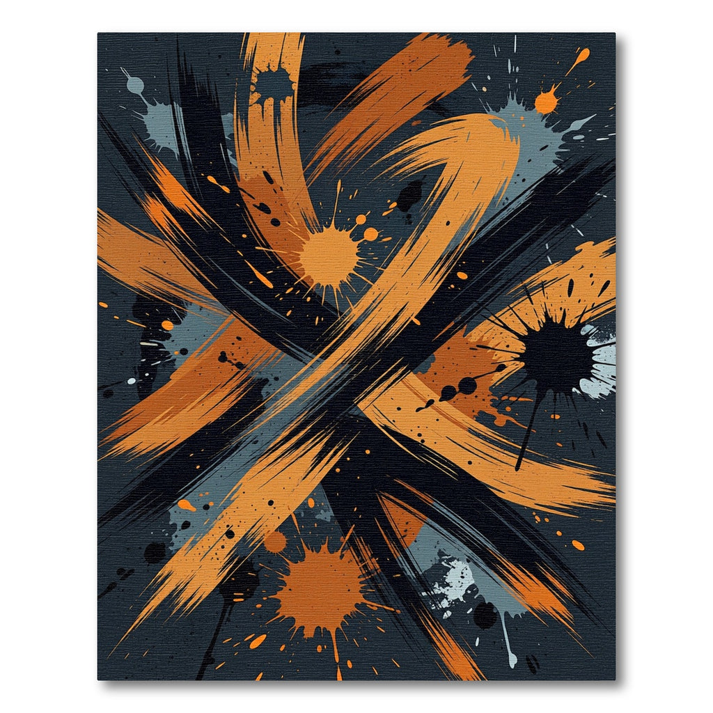 Bold Abstract Orange and Black Brushstrokes Rug