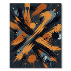 Bold Abstract Orange and Black Brushstrokes Rug