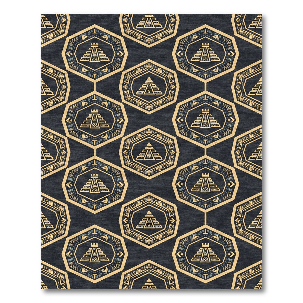 Golden Aztec Pyramid Geometric Hexagon Rug