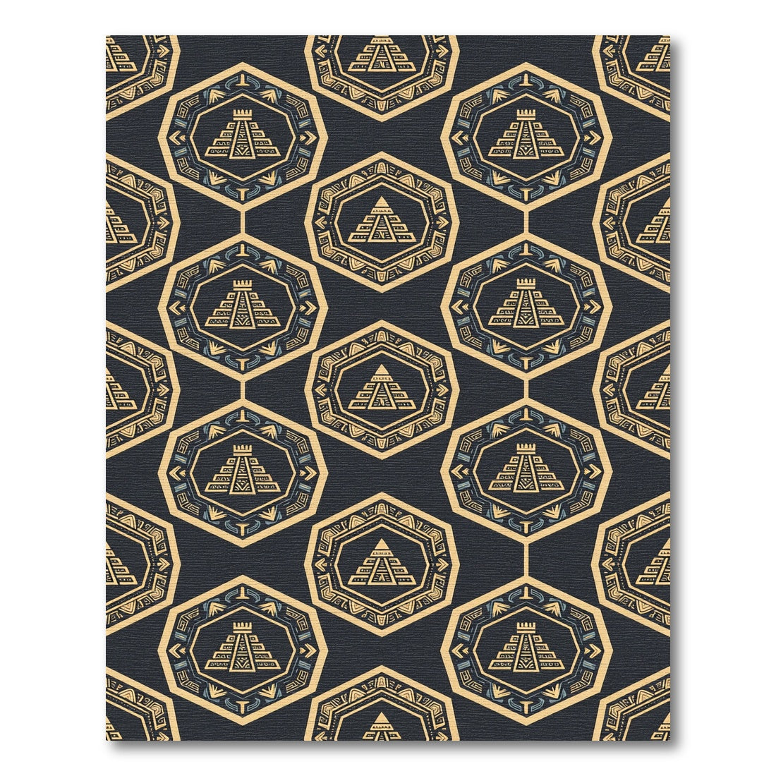 Golden Aztec Pyramid Geometric Hexagon Rug