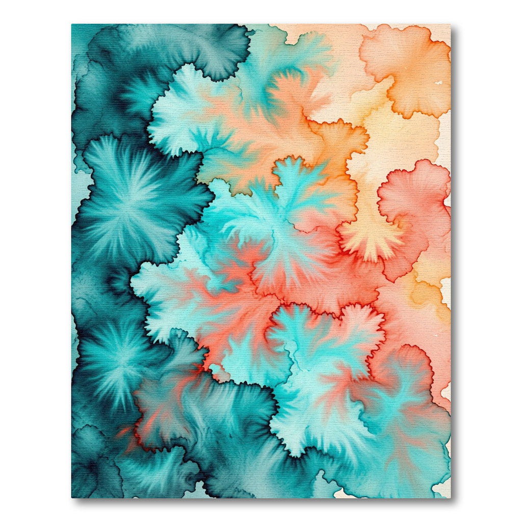 Vibrant Teal and Coral Abstract Ink Rug