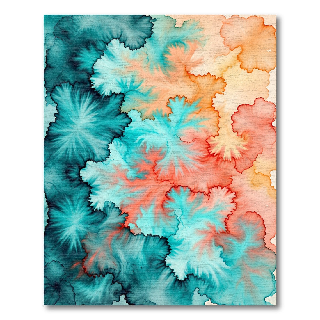 Vibrant Teal and Coral Abstract Ink Rug