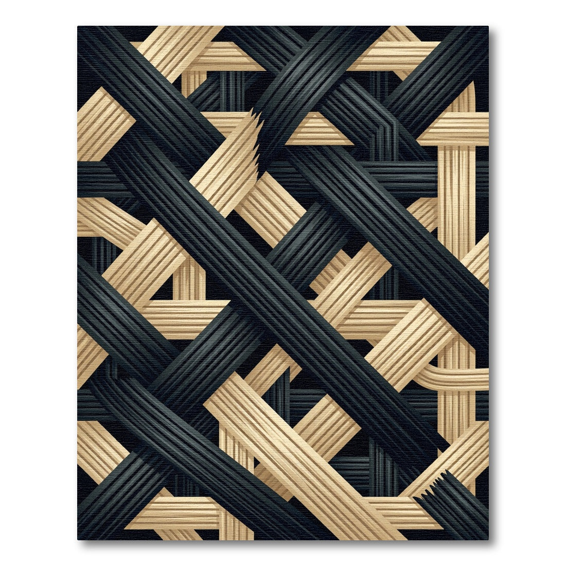 Monochrome Black and Beige Interwoven Grid Rug