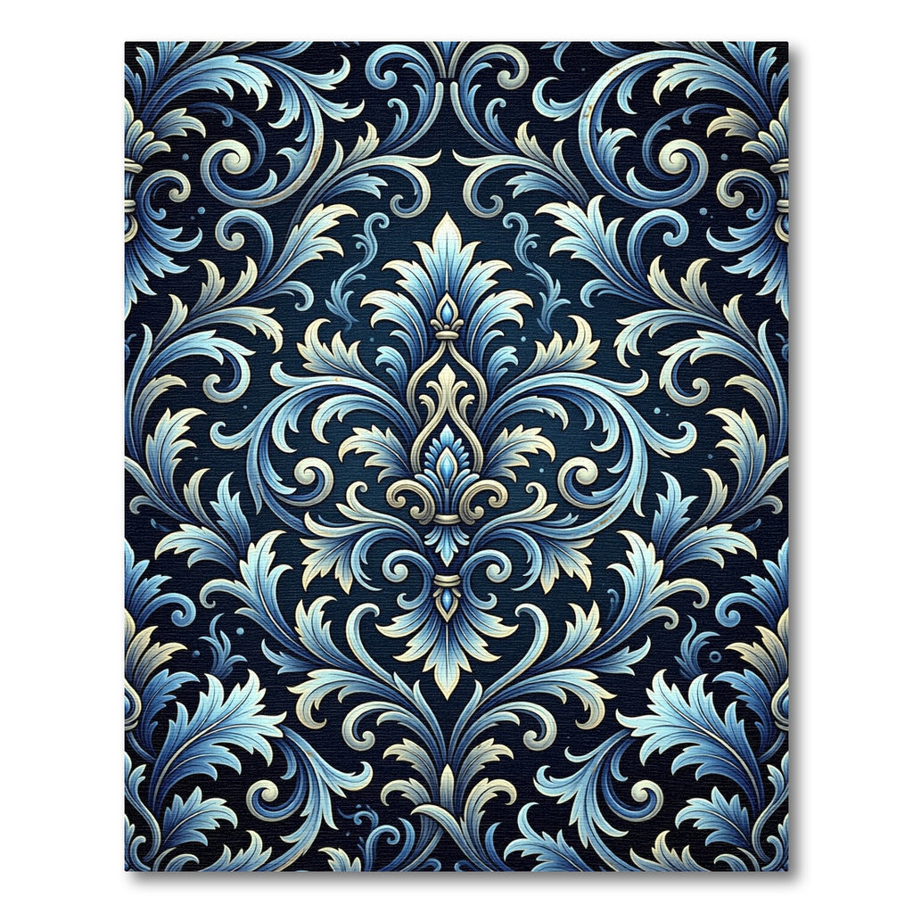 Elegant Blue Ornate Damask Scroll Rug