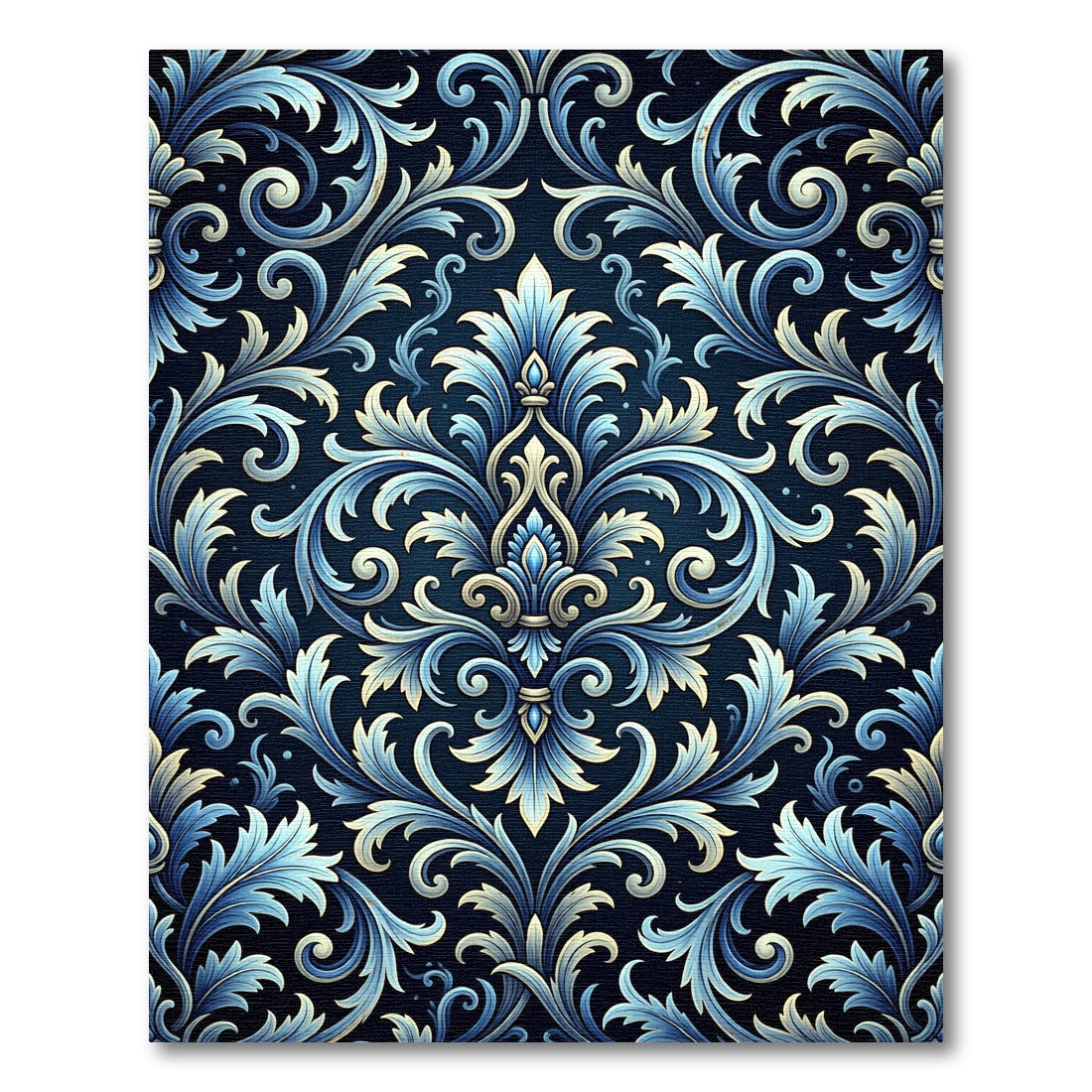 Elegant Blue Ornate Damask Scroll Rug