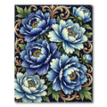 Intricate Blue Peony Floral Swirl Rug