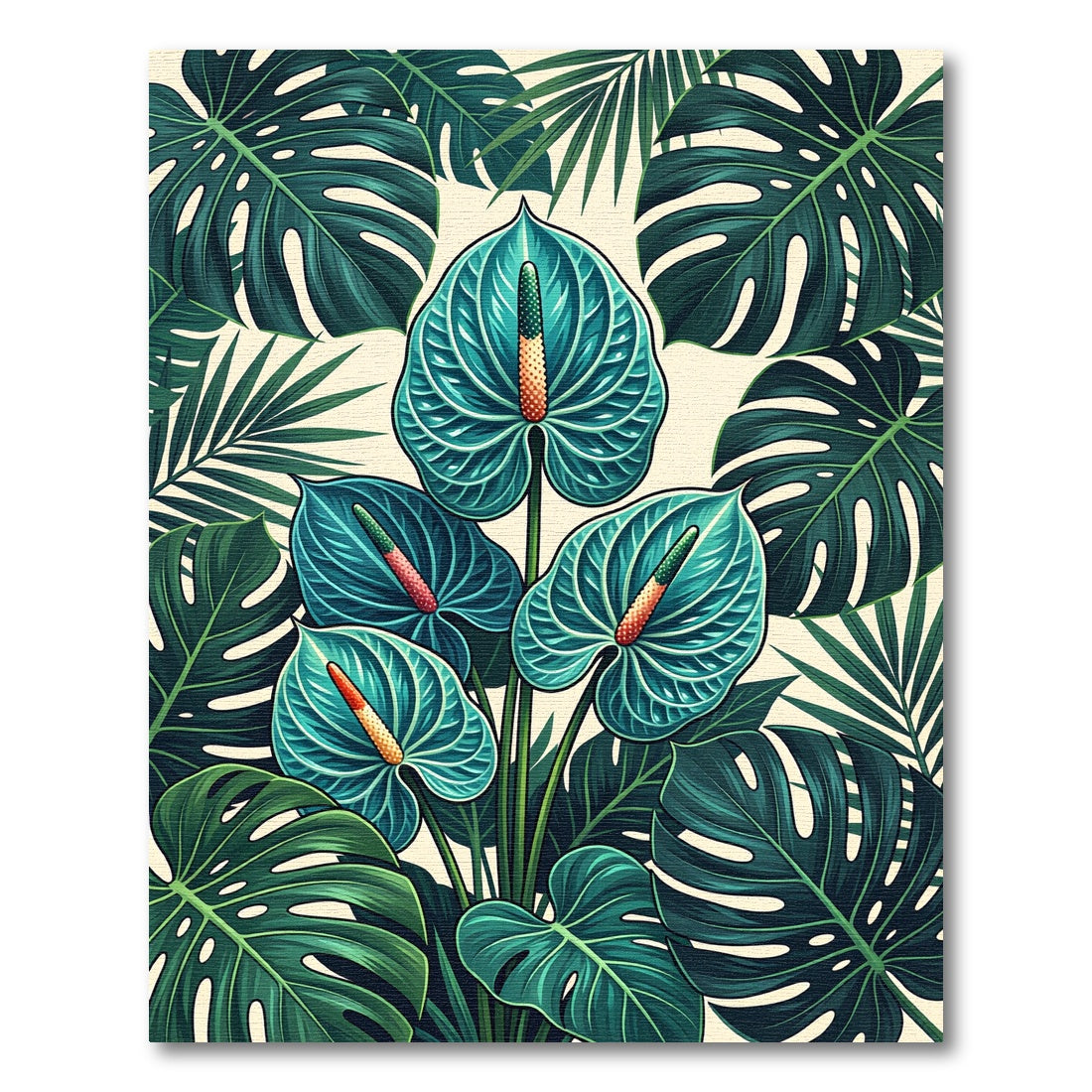 Tropical Turquoise Anthurium Leaf Collage Rug