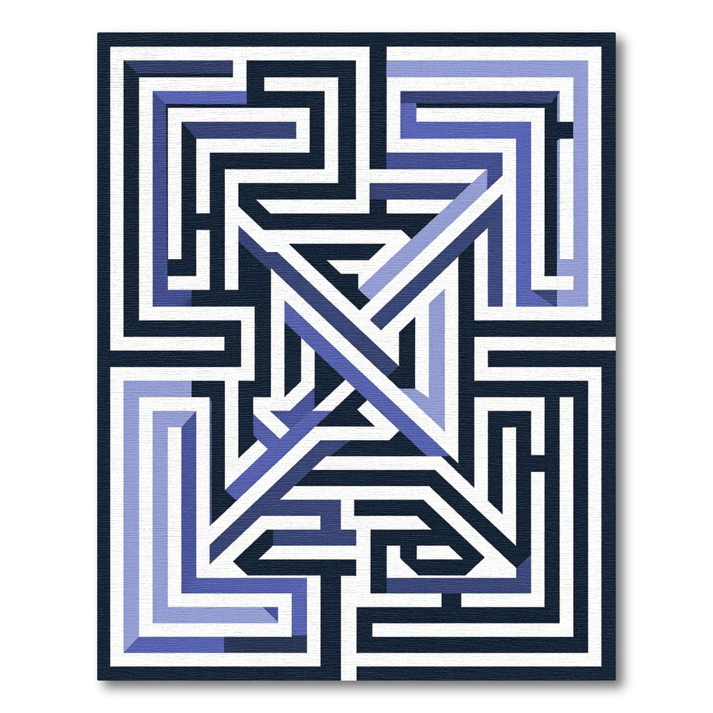 Geometric Periwinkle Navy Interlocking Labyrinth Rug