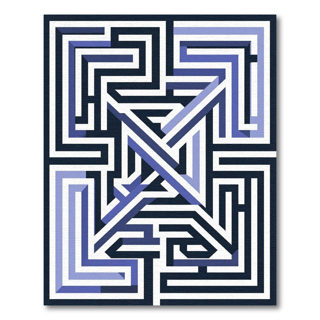 Geometric Periwinkle Navy Interlocking Labyrinth Rug