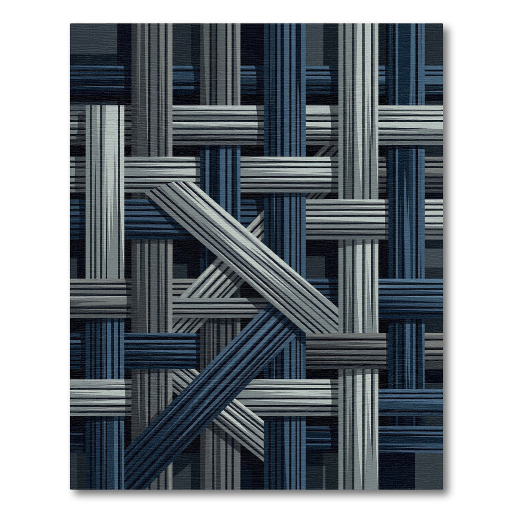 Geometric Navy and Gray Interwoven Lines Rug