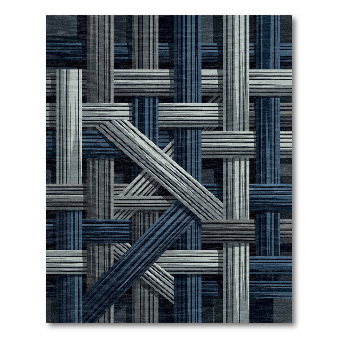 Geometric Navy and Gray Interwoven Lines Rug