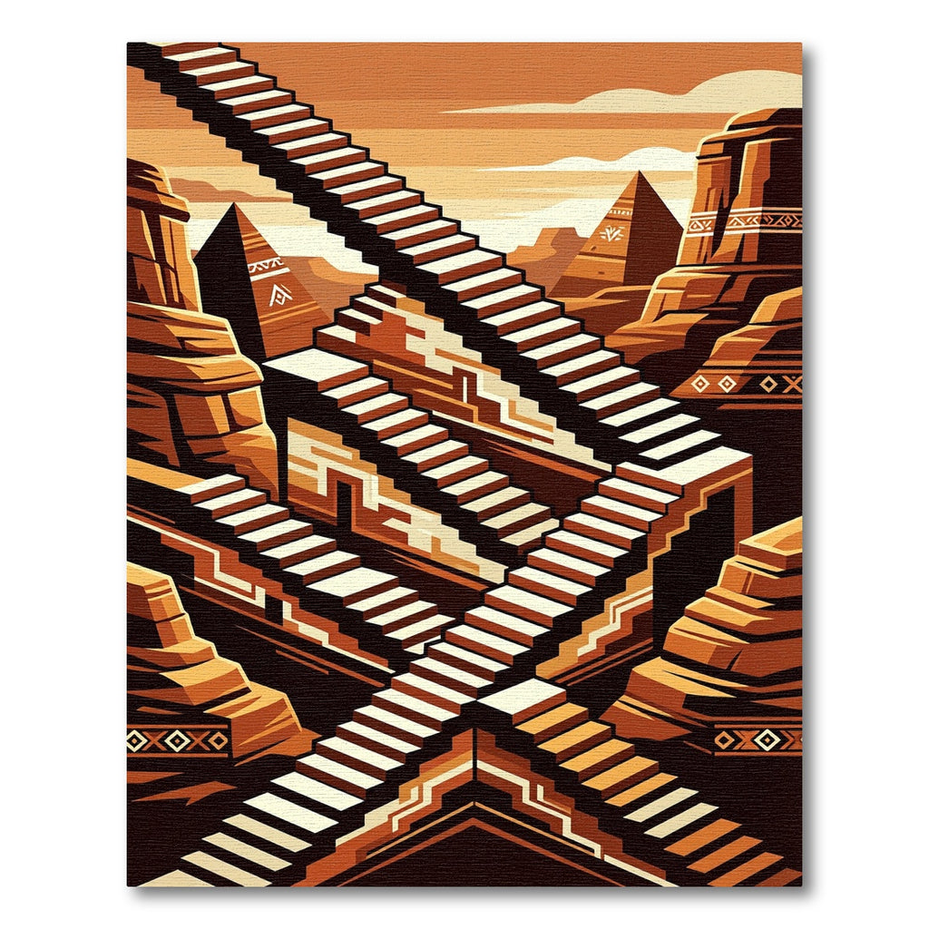 Terracotta Geometric Illusion Stairs Rug