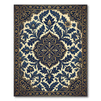 Gilded Navy Scrollwork Floral Medallion Rug