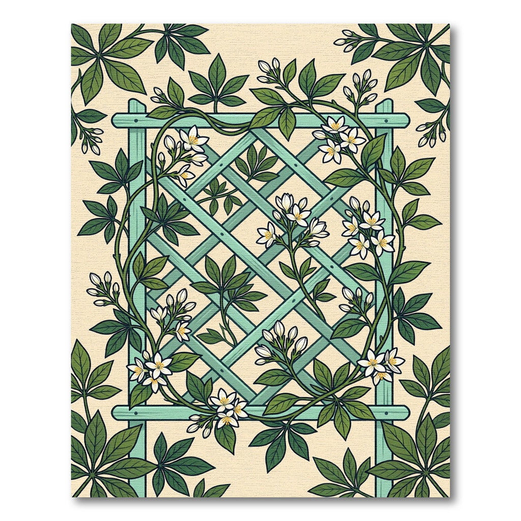 Mint Trellis Jasmine Floral Vine Rug