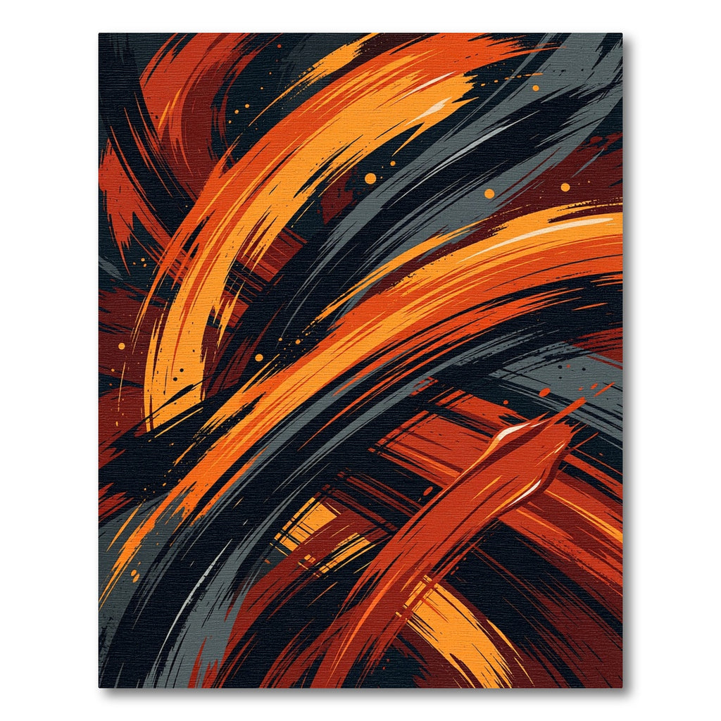 Dynamic Orange and Black Brushstroke Abstract Rug