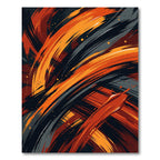 Dynamic Orange and Black Brushstroke Abstract Rug