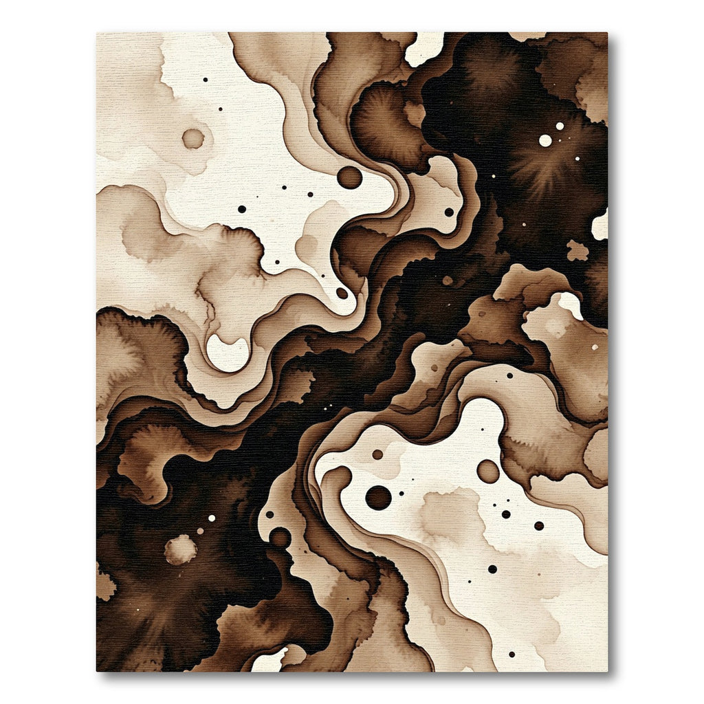 Coffee Ink Flow Abstract Swirl Rug