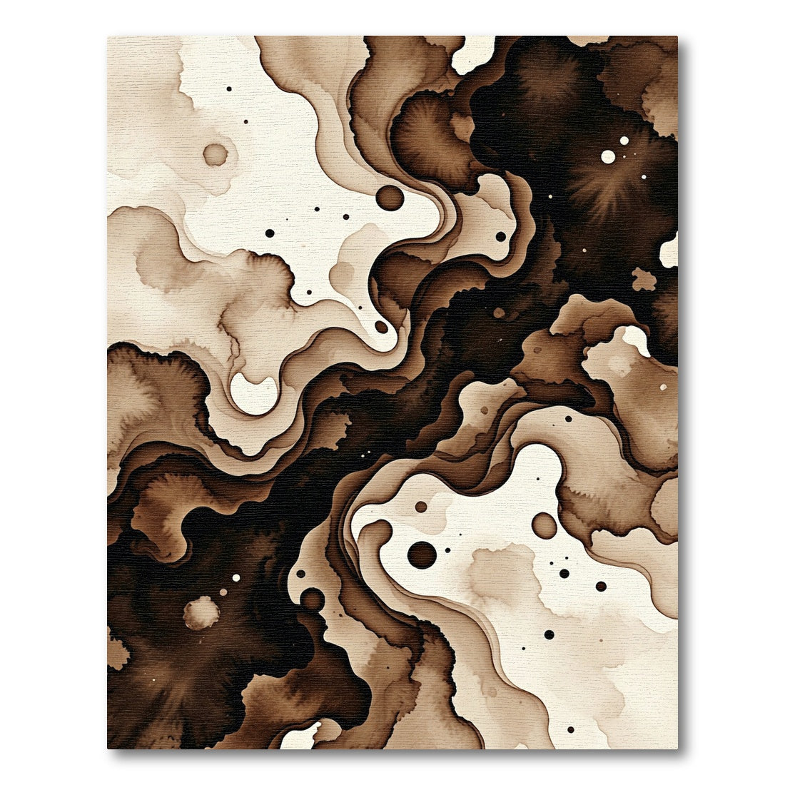 Coffee Ink Flow Abstract Swirl Rug