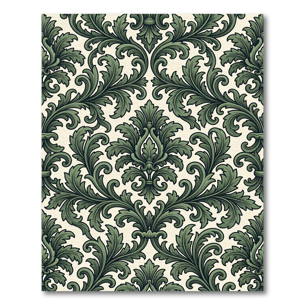 Elegant Sage Green Damask Scroll Rug