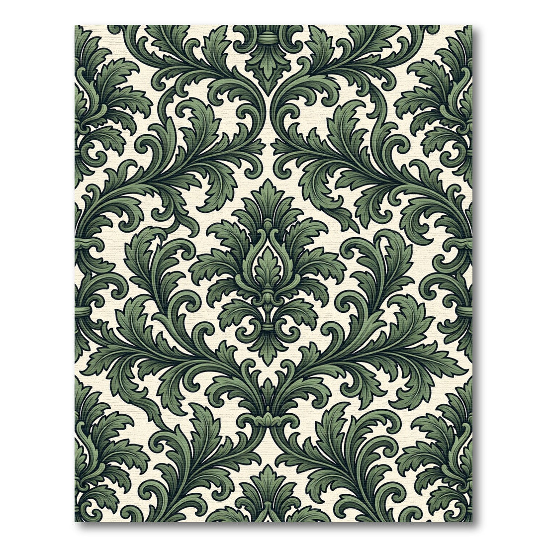 Elegant Sage Green Damask Scroll Rug