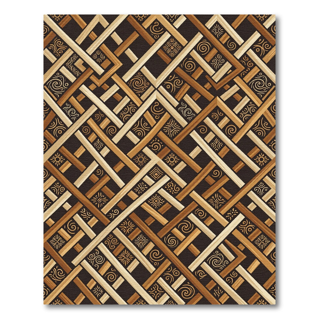 Geometric Brown Wooden Lattice Weave Rug
