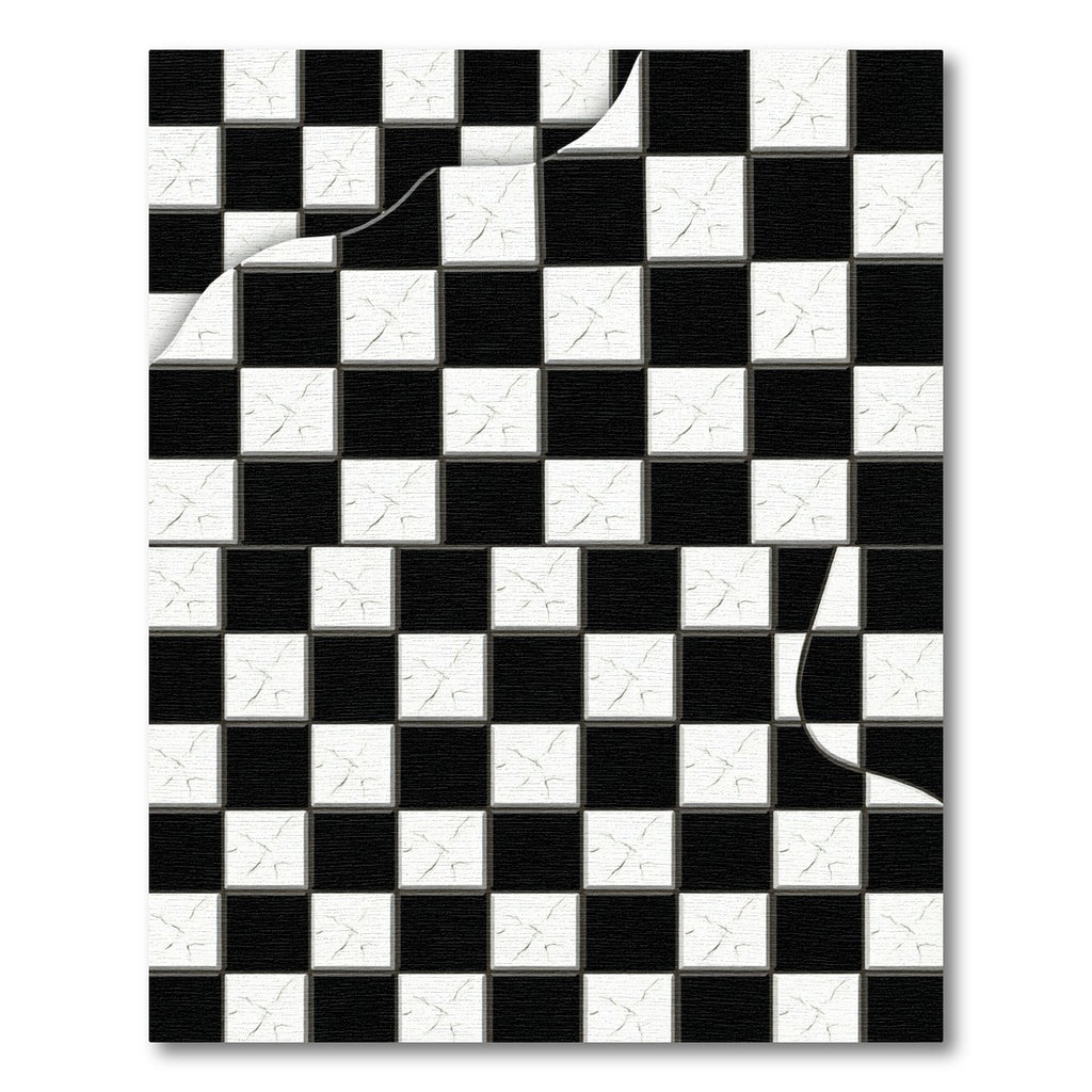 Black White Cracked Checkered Square Rug