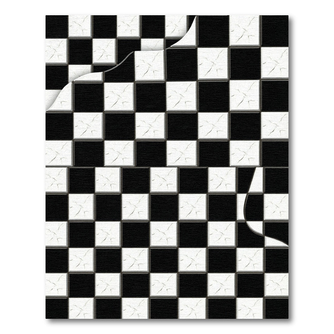Black White Cracked Checkered Square Rug