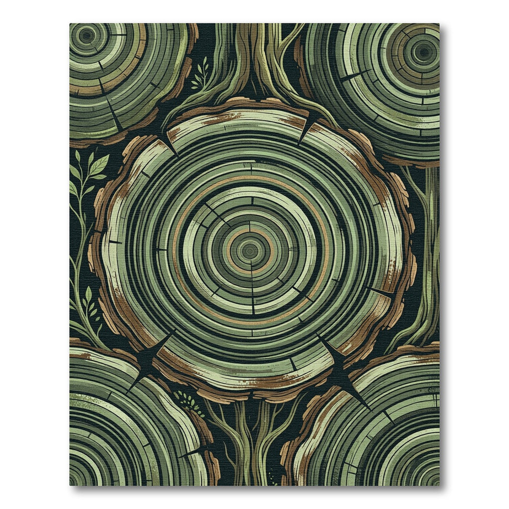 Abstract Green Tree Ring Concentric Rug