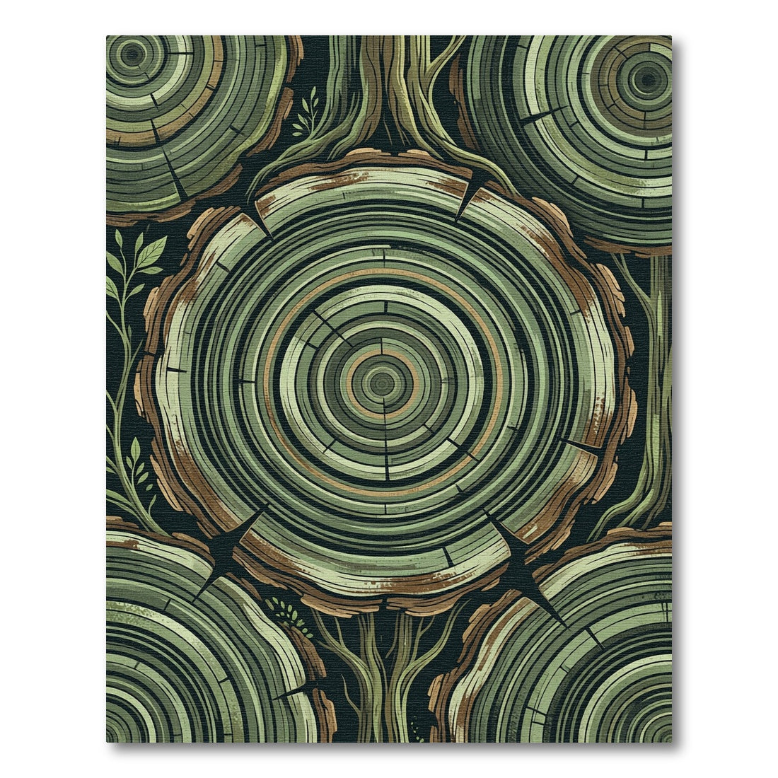 Abstract Green Tree Ring Concentric Rug