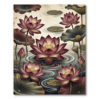 Crimson Lotus Pond Floral Art Rug