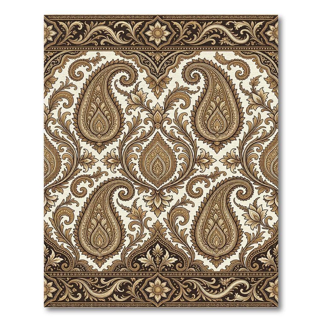 Ornate Paisley Gold Floral Border Rug